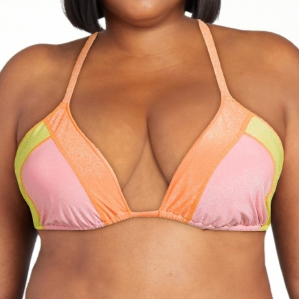 No Boundaries Juniors Lurex Triangle Colorblock Bikini Top XL 15/17